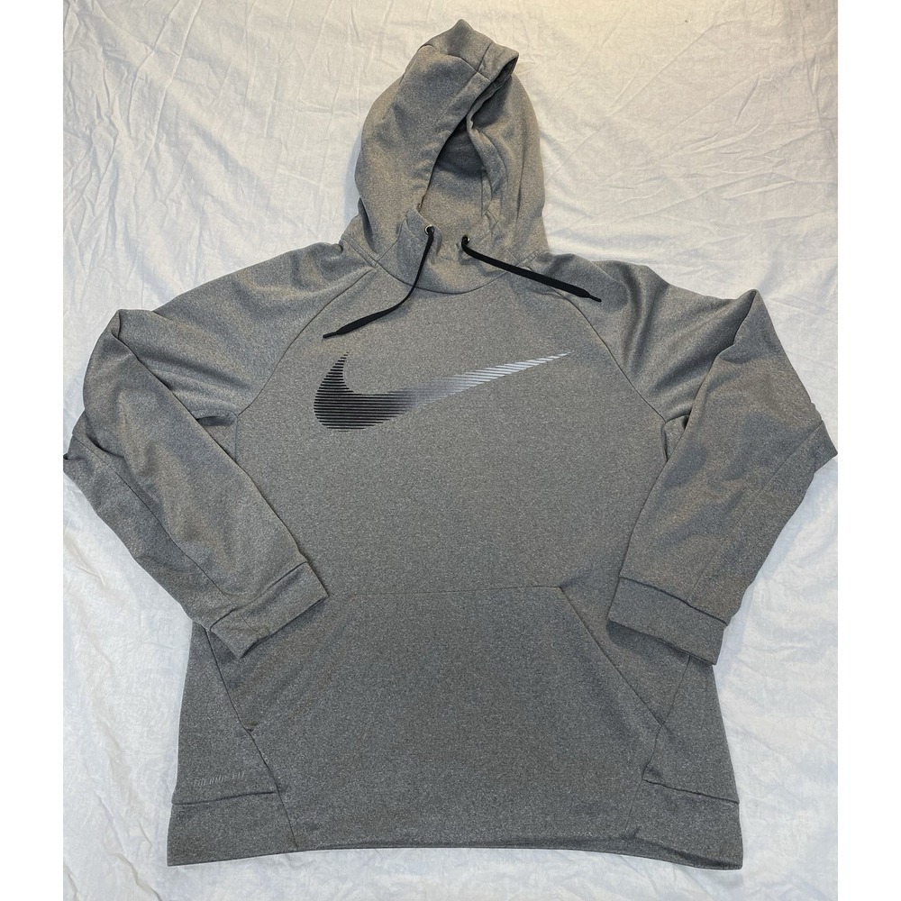 Nike Therma Fit Hoodie Mens Large Gray Pullover Swoosh Sweatshirt